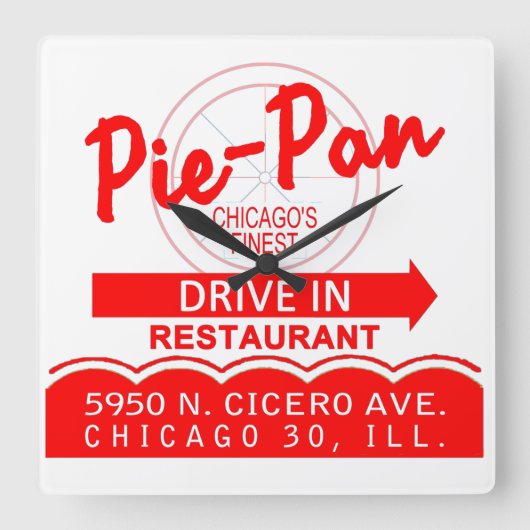 Pie-Pan Drive-In Restaurant, Chicago, Illinois Quadratische Wanduhr (Vorderseite)