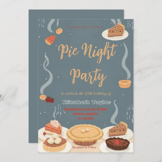 Pie Sharing Night Party Invitation – Sweet & Cozy Einladung (Vorne/Hinten)