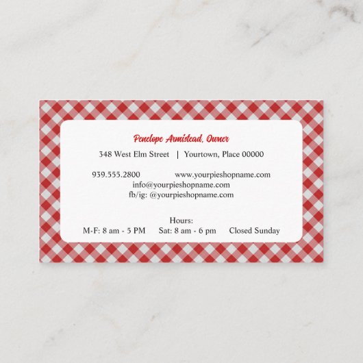 Pie Shoppe Visitenkarte (Rückseite)