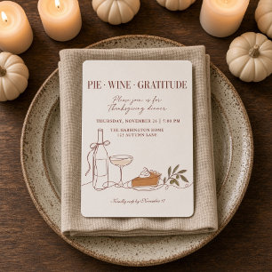 Pie Wein Dankbarkeit Kokette Linienkunst Thanksgiv Einladung