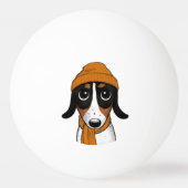 Piebald Dackel Hund mit Beanie Cap Tischtennisball (Rückseite)