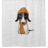 Piebald Dackel Niedlich Hipster Dog Cartoon Duschvorhang (Vorderseite)