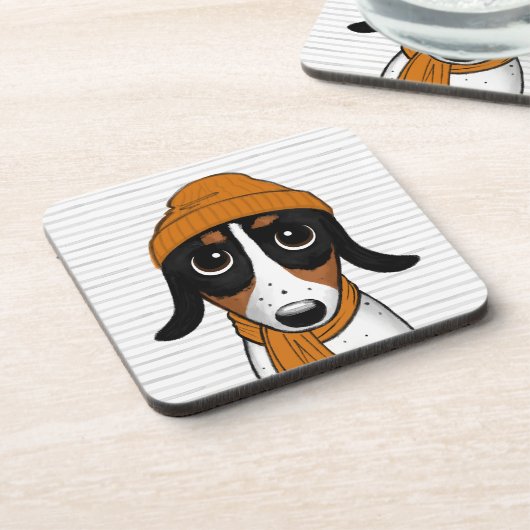 Piebald Dackel Niedlich Hipster Dog Getränkeuntersetzer (Linke Seite)