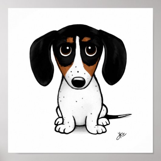 Piebald Dackel | Niedlicher Cartoon Dackel Hund Poster (Vorne)