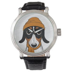 Piebald Dackel Niedlicher Hipster Dog Watch Armbanduhr