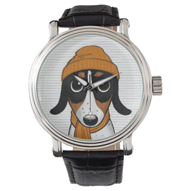 Piebald Dackel Niedlicher Hipster Dog Watch Armbanduhr (Vorderseite)