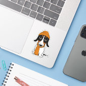 Piebald Dackel | Niedlicher Hipster Hund Aufkleber (Laptop mit iPhone)