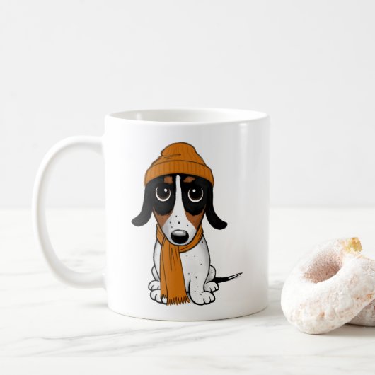 Piebald Dackel | Niedlicher Hipster Hund Kaffeetasse (Mit Donut)