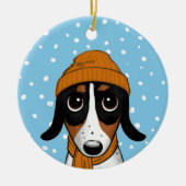 Piebald Dackel Niedlicher Winterhund Keramik  Ornament (Vorne)