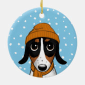 Piebald Dackel Niedlicher Winterhund Keramik  Ornament (Hinten)