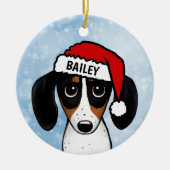 Piebald Dackel Santa Dackel Hund Individuelle Name Keramik Ornament (Vorne)