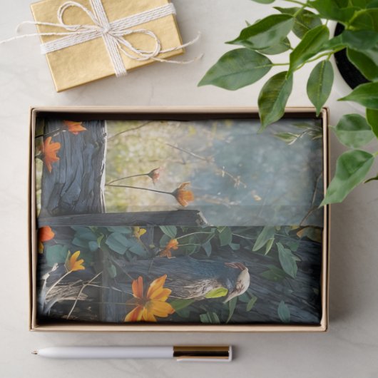 Piebald Peacock on Split rail fence Seidenpapier (Geschenk)