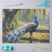 Piebald Peacock on Split rail fence Seidenpapier (Basteln)