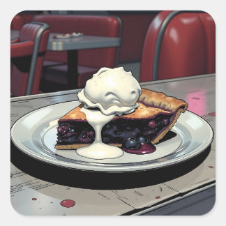 Piece of Blueberry Pie and Vanilla Ice Cream   Quadratischer Aufkleber