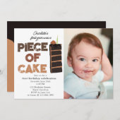 Piece of Cake Invite 1st First Birthday Photo Einladung (Vorne/Hinten)