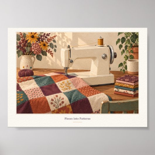 Pieces into Patterns Quilting Studio Art Print Poster (Vorne)