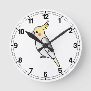 Pied Cartoon Cockatiel Parrot Bird Runde Wanduhr