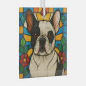Pied French Bulldog Dog "Stains Glass" Ornament Aus Glas (Vorderseite Rechts)