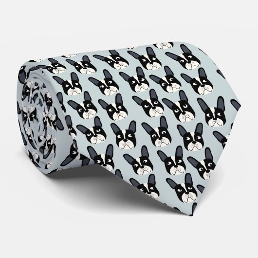 Pied French Bulldog Green Neck Tie Krawatte (Gerollt)