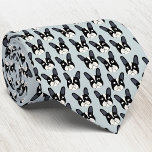 Pied French Bulldog Green Neck Tie Krawatte<br><div class="desc">Ein unterhaltsames schwarz-weißes Pflänzchen-Bulldog-Muster oder ein französisches Frenchie-Muster auf einem Ente-Ei-blauen Hintergrund. Ideal für alle Hundeliebhaber,  Haustierfreunde,  Hundeschwanderer und Tierärzte. Originelle Kunst von Nic Squirrell.</div>