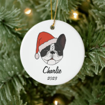 Pied Frenchie Weihnachtsmannmütze Weihnachts-Ornam