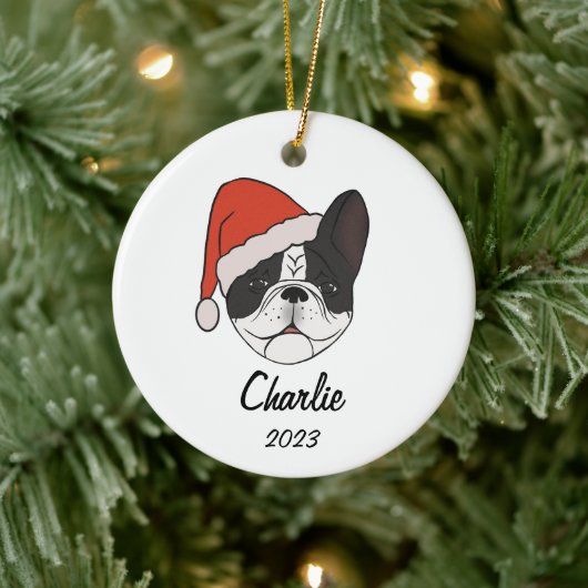 Pied Frenchie Weihnachtsmannmütze Weihnachts-Ornam Keramik Ornament (Baum)