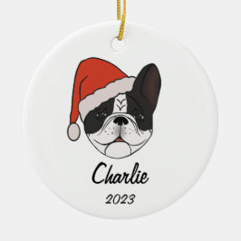 Pied Frenchie Weihnachtsmannmütze Weihnachts-Ornam Keramik Ornament