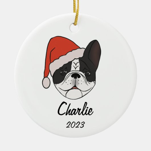 Pied Frenchie Weihnachtsmannmütze Weihnachts-Ornam Keramik Ornament (Vorne)