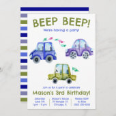 Piep Beep! Wasserfarbwagen, Fahrzeug zum Geburtsta Einladung (Vorne/Hinten)