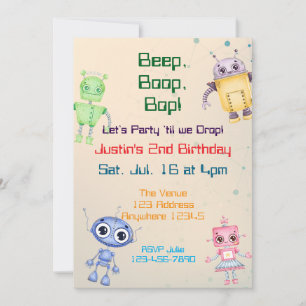 Piep Boop Bop Robot Geburtstag Einladung