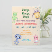 Piep Boop Bop Robot Geburtstag Einladung (Stehend Vorderseite)