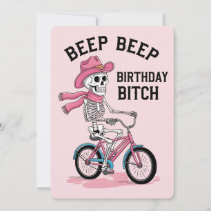 Piep Piep Geburtstag Lustiges Rosa Skelett Fahrrad Einladung