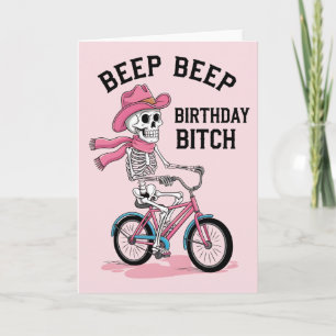 Piep Piep Geburtstag Lustiges Rosa Skelett Fahrrad Karte
