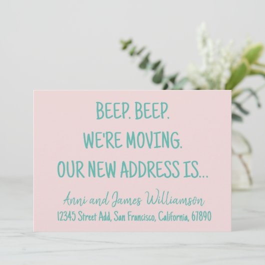 Piep. Piep. Wir bewegen uns. Unsere neue Adresse Ankündigung (Stehend Vorderseite)