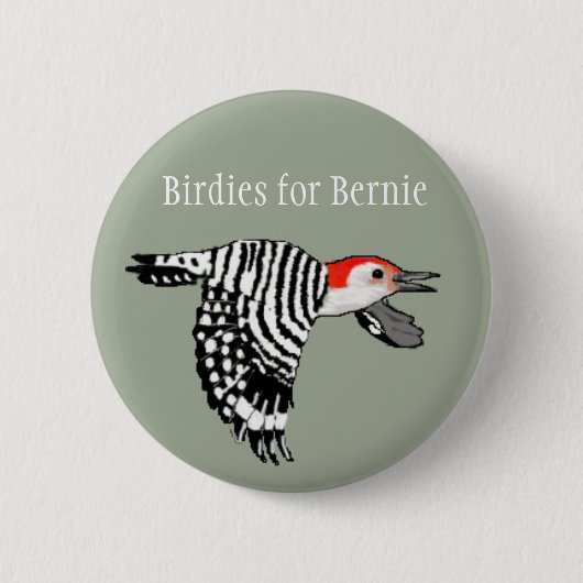 Piepmätze für Bernie! - Rot-Aufgeblähter Specht Button (Vorderseite)