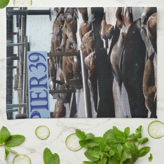 Pier 39 Seelöwen Geschirrtuch (Gefaltet)