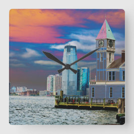 Pier A Lower Manhattan New York City USA Poster Quadratische Wanduhr