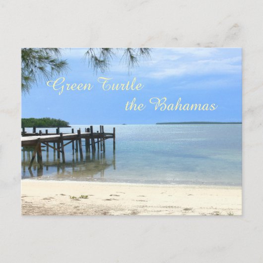 "PIER AM RUHIGEN STRAND/GRÜNEN TURTLE, DIE BAHAMAS POSTKARTE (Vorderseite)