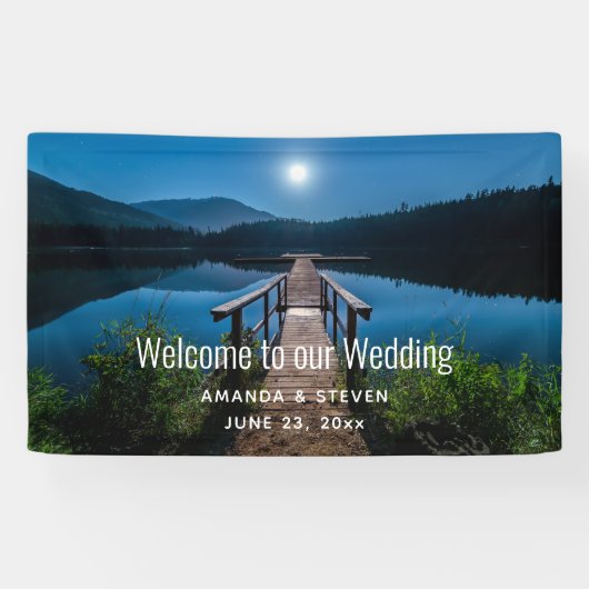 Pier bei Nacht unter einer Vollmondhochzeit Banner (Horizontal)