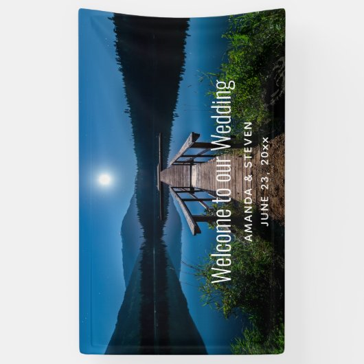 Pier bei Nacht unter einer Vollmondhochzeit Banner (Vertikal)