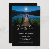 Pier bei Nacht unter einer Vollmondhochzeit Save The Date (Vorne/Hinten)
