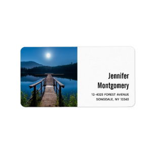 Pier bei Nacht unter Vollmond Adressaufkleber