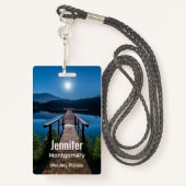 Pier bei Nacht unter Vollmond Ausweis (Rückseite mit Schlüsselband)