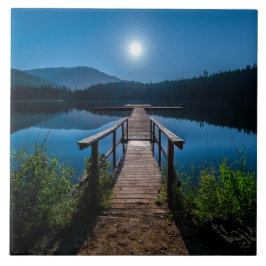 Pier bei Nacht unter Vollmond Fliese
