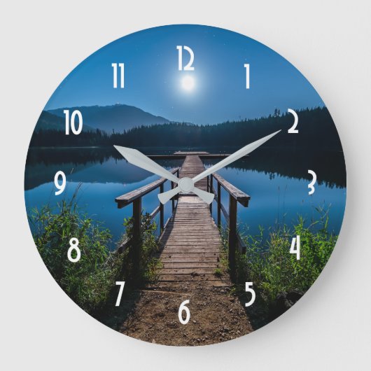 Pier bei Nacht unter Vollmond Große Wanduhr (Vorderseite)