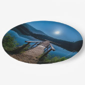 Pier bei Nacht unter Vollmond Pappteller (Schrägansicht)