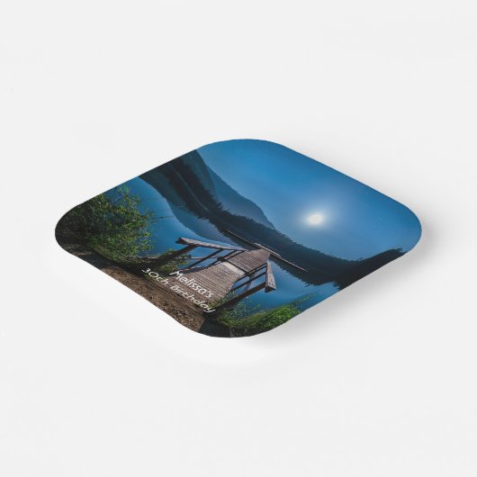 Pier bei Nacht unter Vollmond Pappteller (Gewinkelt)