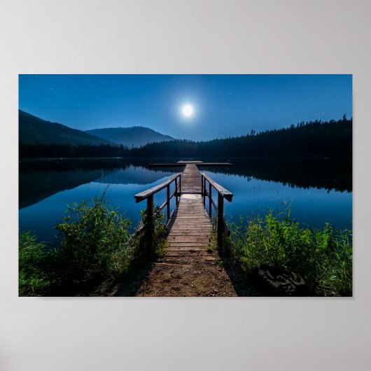 Pier bei Nacht unter Vollmond Poster (Vorne)