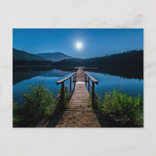 Pier bei Nacht unter Vollmond Postkarte