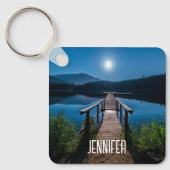 Pier bei Nacht unter Vollmond Schlüsselanhänger (Vorderseite)